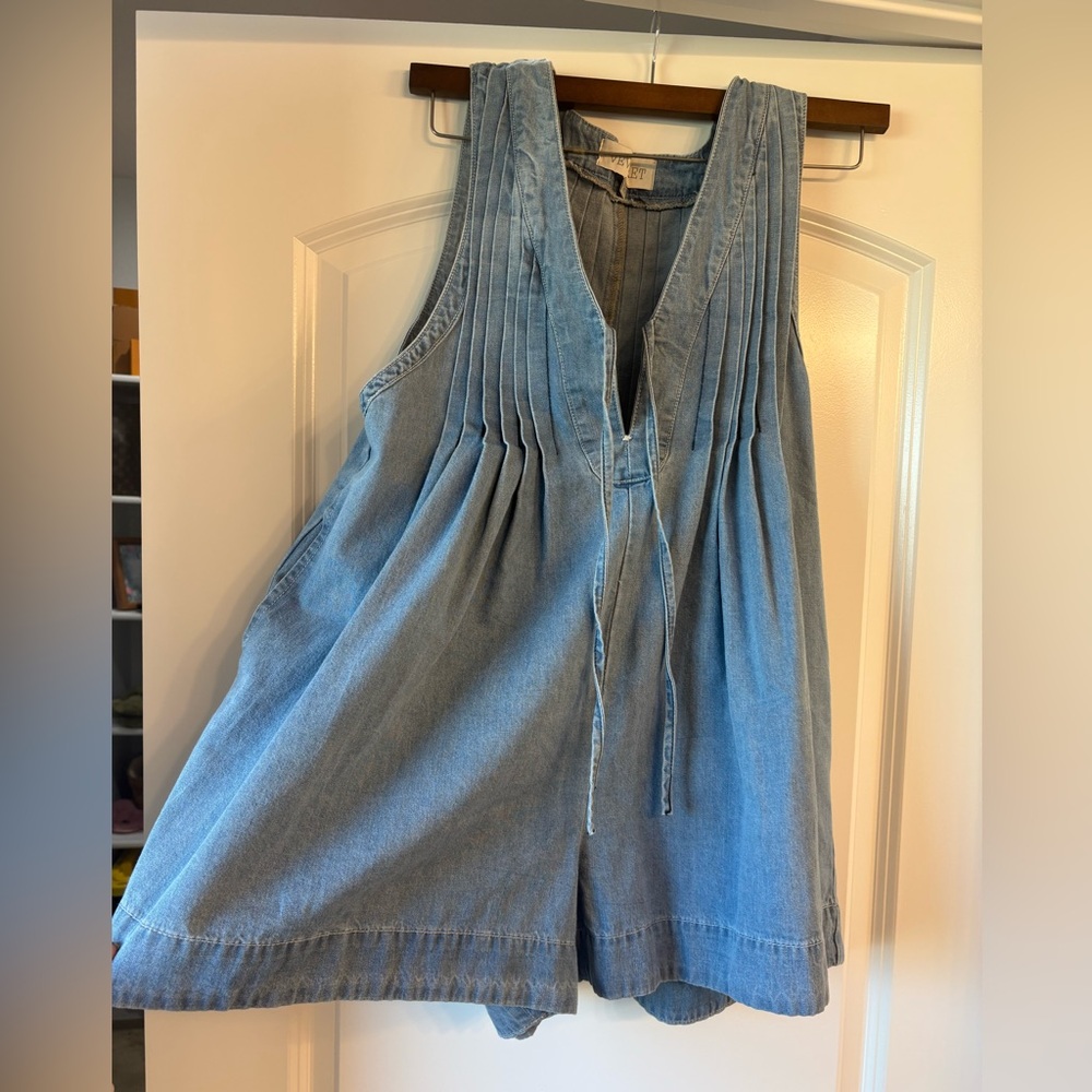 Neveret Denim Romper with Tie Detail